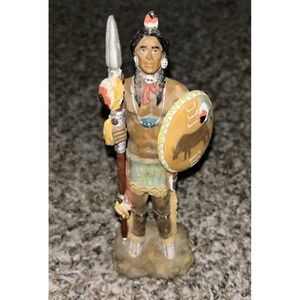 Native American Buffalo Warrior Statue Figure Sculpture Resin 7" Vintage Man